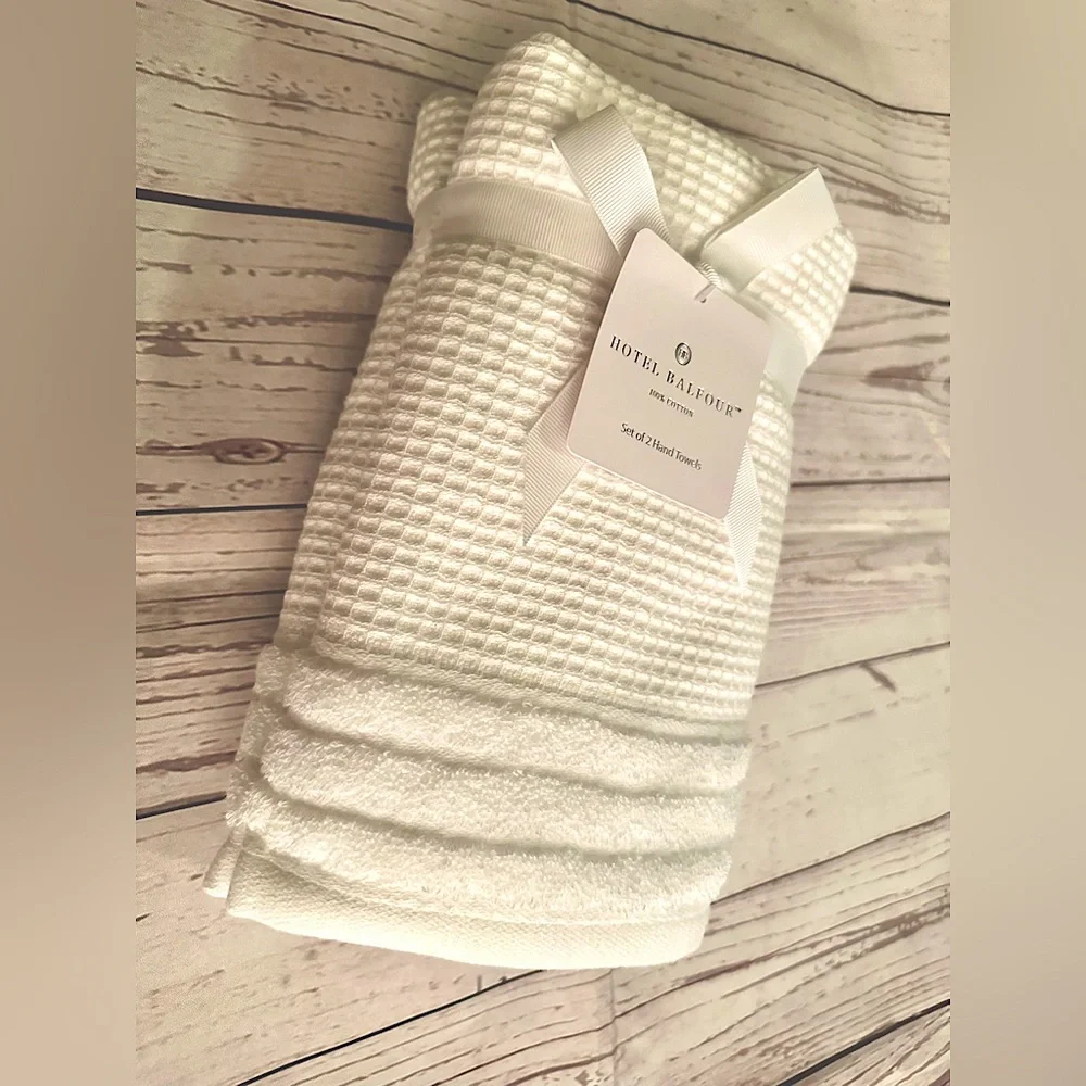 🎁9 PC Hotel Balfour Oversized Bath Towel Set- Cotton- White Waffle Texture